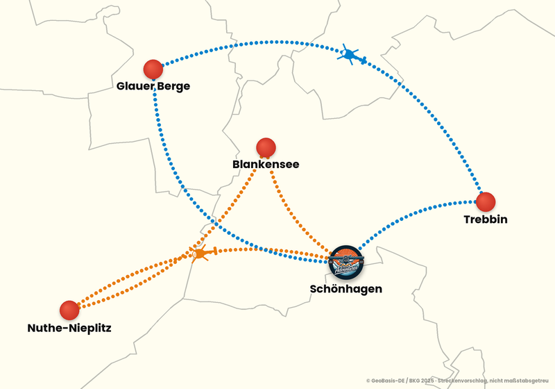 Routenkarte ab Schönhagen – EINSTIEGSFLUG 15 Min.