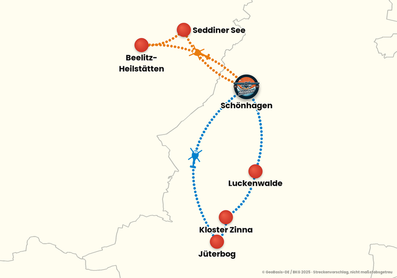 Routenkarte ab Schönhagen – RUNDFLUG 30 Min.