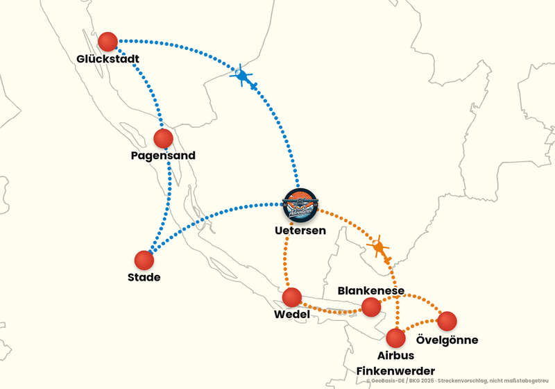 Routenkarte ab Uetersen/Heist – RUNDFLUG 30 Min.