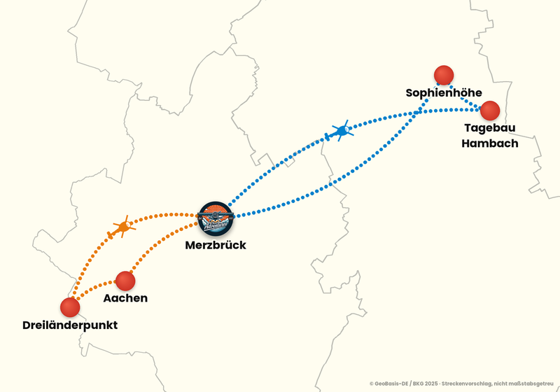 Routenkarte ab Aachen-Merzbrück – RUNDFLUG 30 Min.