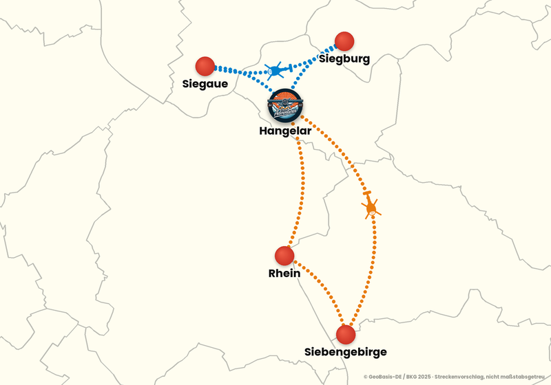 Routenkarte ab Bonn-Hangelar – EINSTIEGSFLUG 15 Min.