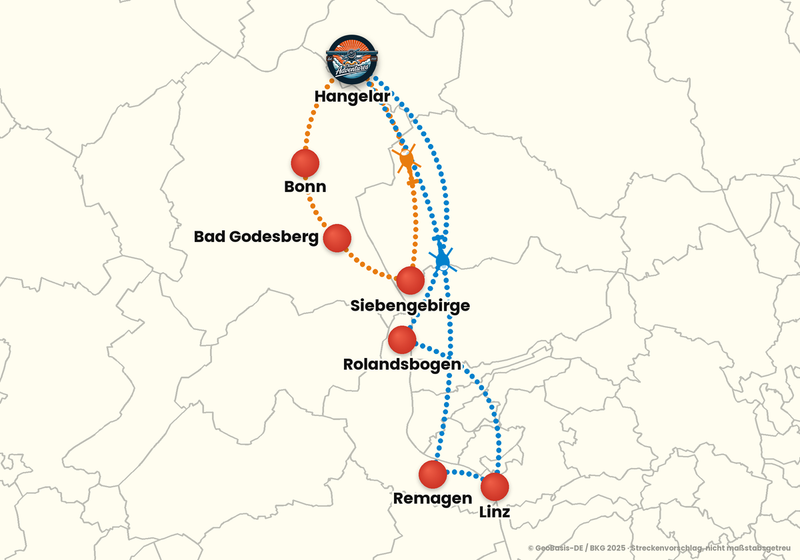 Routenkarte ab Bonn-Hangelar – RUNDFLUG 30 Min.