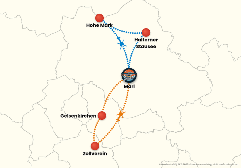 Routenkarte ab Marl-Loemühle – RUNDFLUG 30 Min.